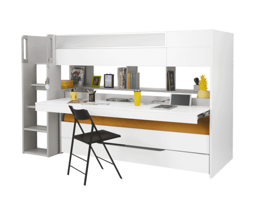 Lit haut trio + plan de travail + lit coulissant + tiroir de rangement Dimix