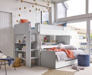 Lit haut trio + plan de travail + lit coulissant + tiroir de rangement Dimix