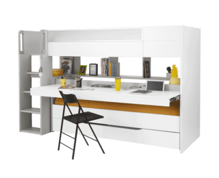 Lit haut trio + plan de travail + lit coulissant + tiroir de rangement Dimix